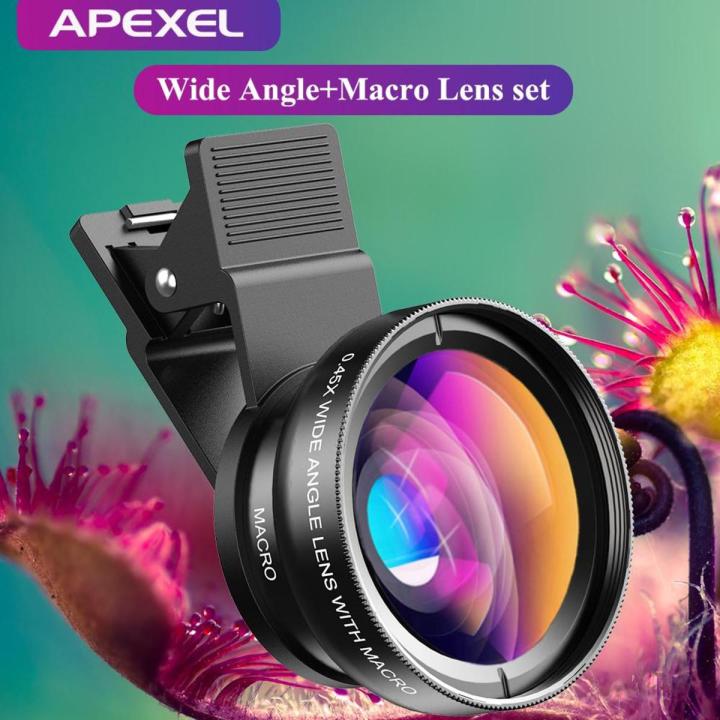 APEXEL 2 In 1 Phone Camera Lens Kit 0.45x  Wide Angle & 12.5x  Macro Lens HD Camera Lentes for Iphone Ios Android Smartphones