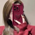 Phone Case For iPhone 11 13 14 15 Pro Max Plus 13Mini Casing Coffee Cute 3D Ears Love Heart Wine Red Cute Candy Color Soft Shockproof Cover Matte Silicone.