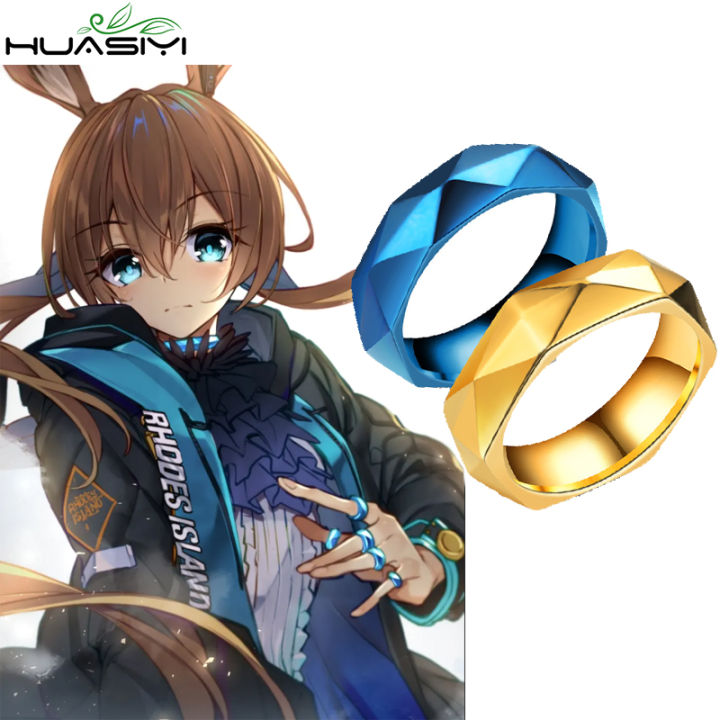 Game Arknights Rings Amiya Blue Rhombus Stainless Steel Unisex Ring Anime Jewelry Props Accessories Women Men Boys Gift