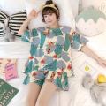 Style Pajamas Women's Summer Short Sleeve Shorts Two Piece Suit Thin Student Spring Summer Net Red Home Clothes. 