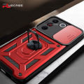 PlusCase for Vivo V27e Phone Casing Slide Lens Armor Case Shockproof Stand Holder Camera Protect Back Cover. 