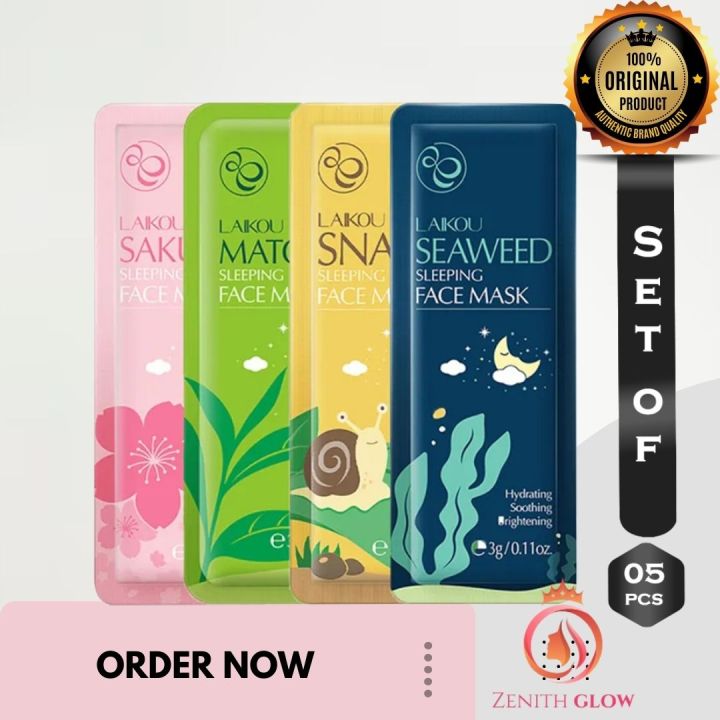 Laikou 5PCS Sakura Snail Seaweed Matcha Skin Rejuvenation No Washing