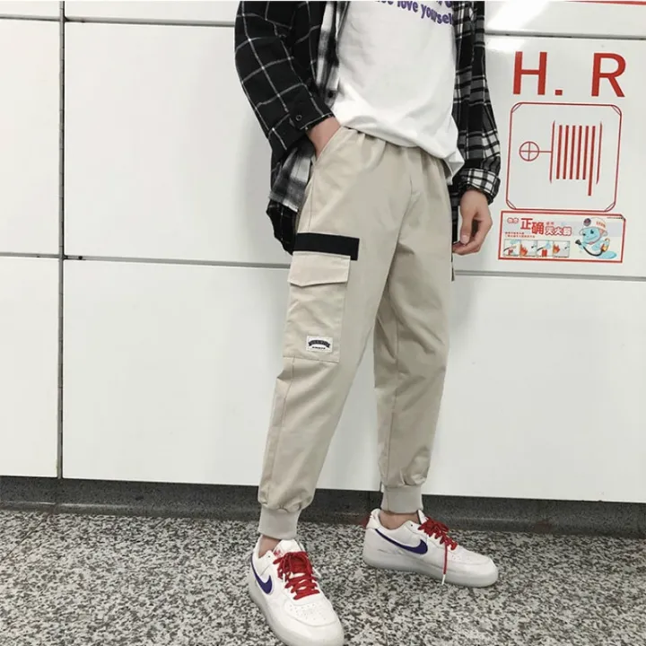 Men%20Casual%20Cargo%20Pants%20Solidckets%20Ankle-length%20Elastic%20Waist%20Fashion%20Streetwear%20All-match%20Korean%20Style%20Simple%20Chic%20Ins%20Loose%20-%20Image%205