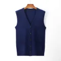 Men Flat Knit Vest 6.5% Wool Sleeveless Sweater Jacket Buttons Down Pockets V Neck Solid Basic Cardigan Male Fashion 00169069. 
