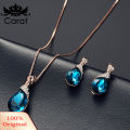 Carat Women Water Drop Shape Rhinestone Pendant Ear Stud Earrings Necklace Jewelry Set. 