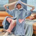 Autumn Winter Pajamas Sets For Women Flannel Thick Warm  Hooded Nightgown Plush Coral Fleece Sleepwear Long Sleeve Home Clothes. 
