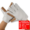 Labor Protection Gloves White Nail Cloth Double Layer 24 Line Thumb Index Finger plus Leather Thickening and Wear-Resistant Thermal Insulation Protective Canvas Gloves. 