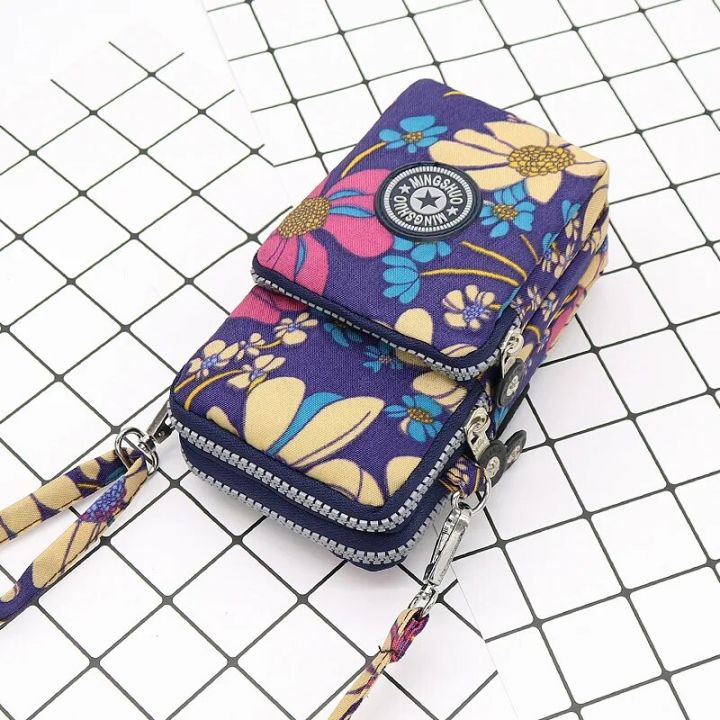 【3C VictoryEagle】Wallet Outdoor Sports 3 Storage Zipper Waterproof Nylon Crossbody Wrist Bag Cell Phone For Women