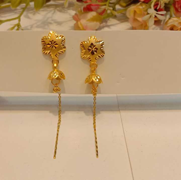 Gold plated সুই সুতা ঝুমকা earring set for women