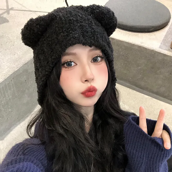 Plush%20Bear%20Earmuffs%20Cap%20For%20Women%20Winter%20Warm%20Ear%20Protection%20Bomber%20Hat%20Thick%20Lamb%20Fleece%20Earflap%20Bonnet%20Girl%20Cartoon%20Beanies%20-%20Image%202