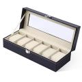 6 Slots Watch Box for Men, Mens Watch Organizer PU Leather Watches Display Case Storage Boxes. 