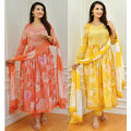 Naira Cut Three Piece For Women Exclusive Collection Unstitched Screen Print Exclusive, Stylist, Fashionable Three Pics For Woman. - 3 Pice Dress. 