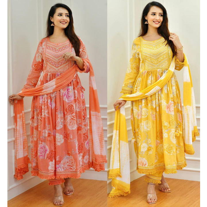 Naira Cut Three Piece For Women Exclusive Collection Unstitched Screen Print Exclusive, Stylist, Fashionable Three Pics For Woman. - 3 Pice Dress