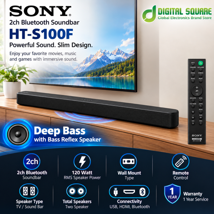 Sony HT-S100F 2ch Single Soundbar with Bluetooth