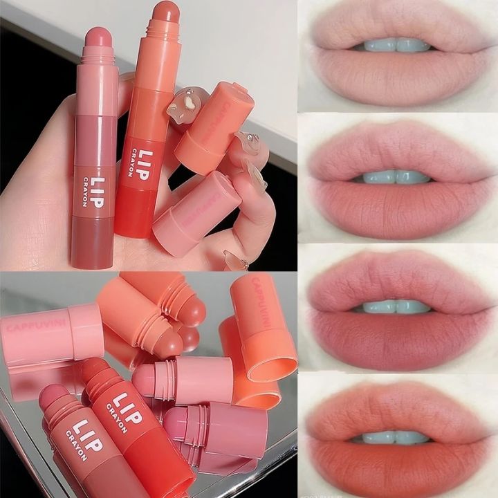 4 In 1 Matte Lipstick Pen Velvet Rose Purple Lip Tint Combo Long Lasting Non-stick Cup Lip Gloss Set Makeup Cosmetic Kit