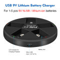 9V 6F22 Smart Usb 9 Volt Rechargeable Battery Charger for 9V Nimh Nicd Ni-Mh Ni-Cd Lithium Li-ion Li ion Rechargeable Batteries. 