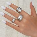 3Pcs Elegant Gold Geometric Curved Exaggerated Smooth Round Ball Open Rings Joint Ring Set. 