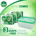 Dettol Soap Original Pack of 3 (75gm X 3), Bathing Bar Soaps with Free Tiffin Box, Protects from 99.99% illness-causing germs. 