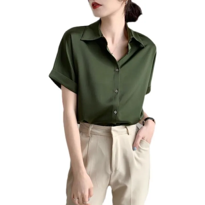 Shirt%20Women's%20Summer%20Satin2023New%20Interview%20Formal%20Wear%20Shirt%20Green%20Retro%20Hong%20Kong%20Style%20Drape%20Top%20-%20Image%208