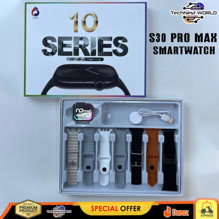 S30 Pro Max Smart Watch with 7 Straps. Series 10 Infinity Screen Bluetooth Calling Smartwatch