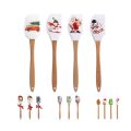 Cake Cream Silicone Spatula Christmas Themed Wooden Handle Pastry Batter Mixing Scraper Baking Decorating Tools Kitchen Utensils.