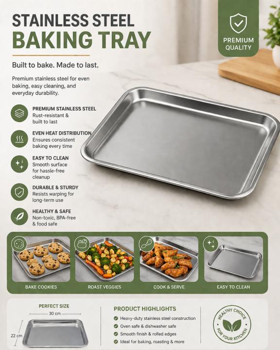 SKB SUS 304 food grade Stainless Steel serving Tray