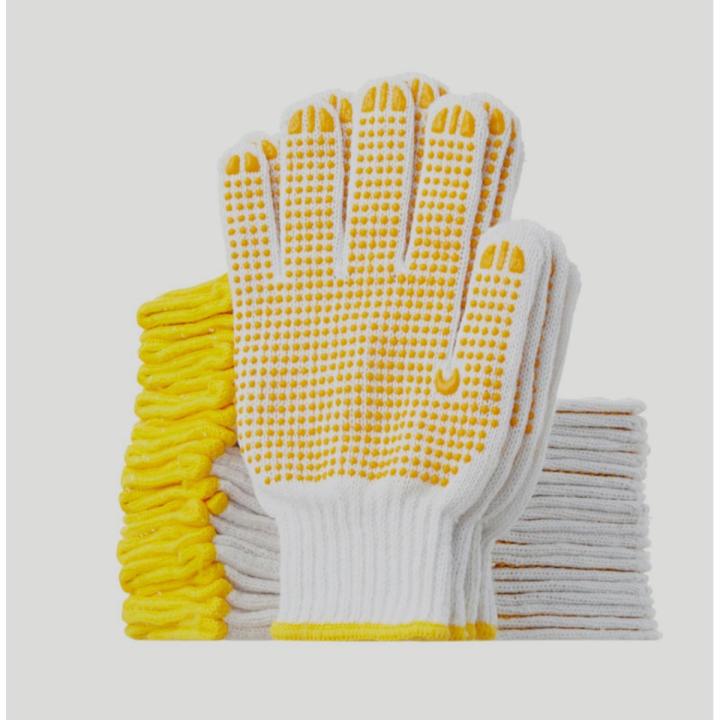 12 pair Knitted Cotton and PVC Dotted Hand Gloves for Construction, Industrial, Welding, Kitchen, Gardening, Household work