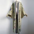 TEELYNN Long Boho Cardigan Light Green Floral Embroidery Beach Bikini Cover Up Kaftan Kimono Robe Summer Loose Women Blouses.