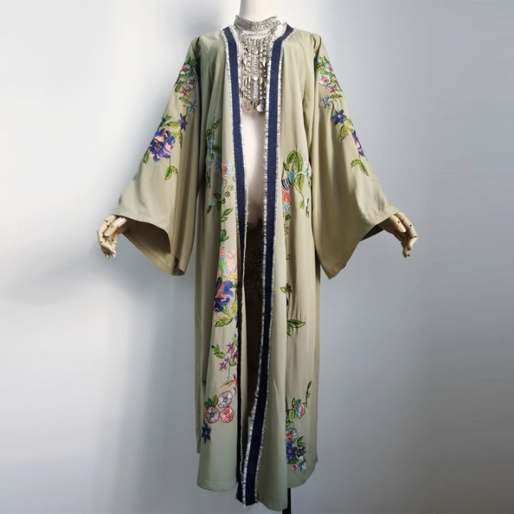 TEELYNN%20Long%20Boho%20Cardigan%20Light%20Green%20Floral%20Embroidery%20Beach%20Bikini%20Cover%20Up%20Kaftan%20Kimono%20Robe%20Summer%20Loose%20Women%20Blouses%20-%20Image%206