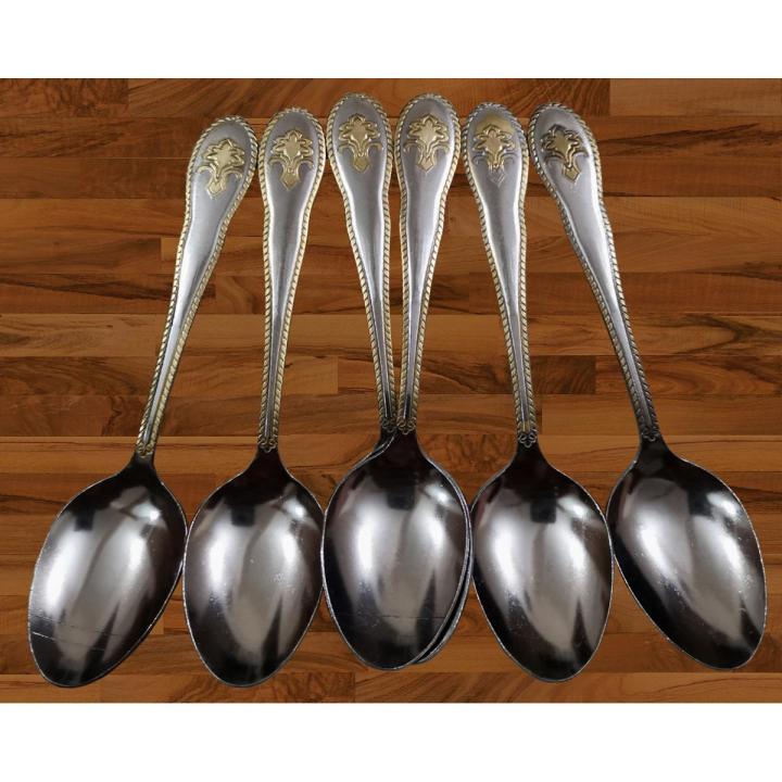 Gugrida Black Gold Dessert Spoon Set - 6 Piece Stainless Steel Tablespoons