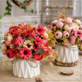 Panda Online Silk Flower Rose Daisy Artifical Flowers Wedding Party Home Bouquet Decor with Ceramic Vase. 