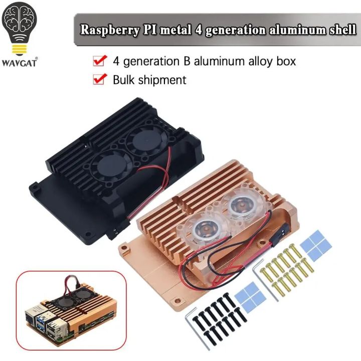 Raspberry Pi 4 Aluminum Case with Dual Cooling Fan Gold Metal Shell ...