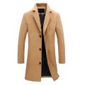 Fashion Winter Men's Solid Color Trench Coat Warm Long Jacket Single. 