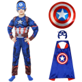 Captain America Child Cosplay Costume Superhero Bodysuit Shield and Gloves Halloween Muscle Costume for Boys and Girls. 