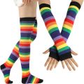 Striped Over the Knee Socks Set Women Girls Stocking Long Socks Arm Sleeve Cover Warm Knee Socks Gloves Christmas Cosplay Casual. 