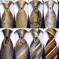 Hi-Tie Gold Striped Paisley Solid Men Silk Wedding Tie Fashion Design Necktie For Men Hanky Cufflink Business Party.