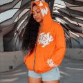 Y2K Harajuku Retro White Oversized Sweatshirt Loose Demon Spider Web Zip Up Hoodie Gothic Grunge Long Sleeved Hooded Jacket Tops.