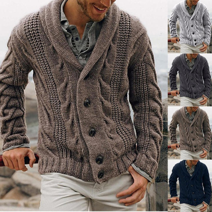Versatile%20Men's%20cardigan%20Fashionable%20Thick%20Cozy%20Shawl%20collar%20sweater%20Warm%20Soft%20Button%20down%20coat%20for%20Casual%20wear%20Fall/winter%20fashion%20Office%20attire%20Outdoor%20activities%20Gift%20for%20men%20Men%20-%20Image%204