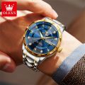 OLEVS watch for men original waterproof fashion diamond dial luminous dual calendar stainless steel strap relo for men 5609. 