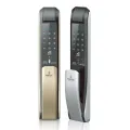 Korean Smart Pushpull system Door Lock Golden color four way Password, fingerprint, Card and computer key. 
