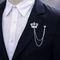 Crown Brooch Korean British Style Chain Crown Brooch Suit Tassel Chain Lapel Pin Badge Retro Men Accessories Wedding Banquet.