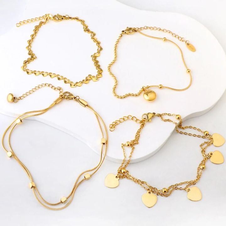 ASON Bohemian Mini Round Coin Dis Charm Anklets For Women Girls Stainless Steel Waterproof Foot Bracelet Summer Beach Gift