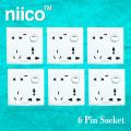 NIICO Classic 6 Pin Wall Switch Socket-6 PCS Combo.