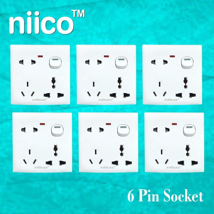NIICO Classic 6 Pin Wall Switch Socket-6 PCS Combo
