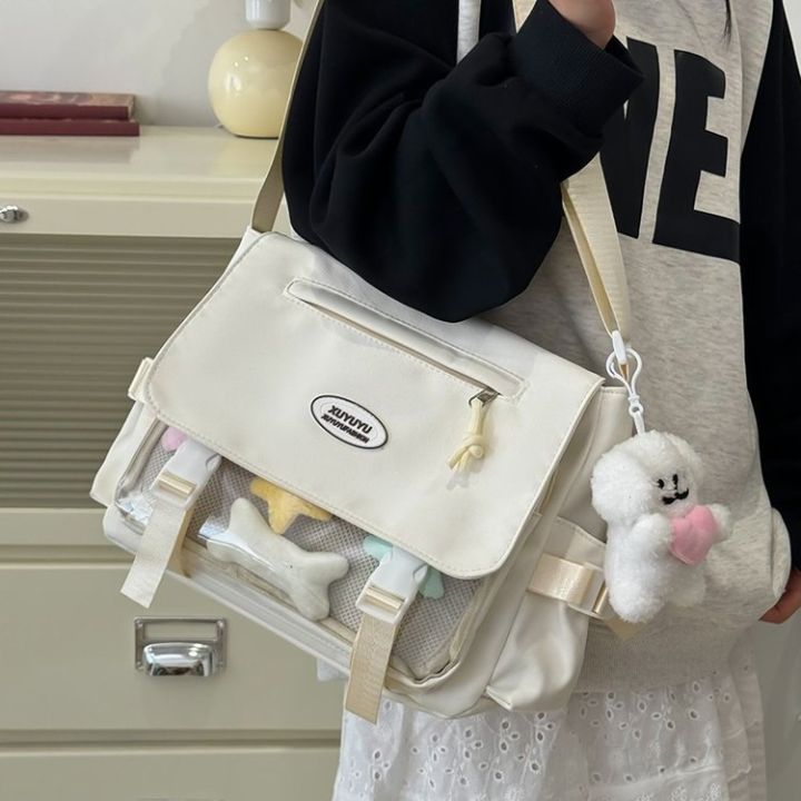 Cute college style girl crossbody bag, Japanese ins, student large-capacity versatile messenger bag, transparent bar, chirp bag
