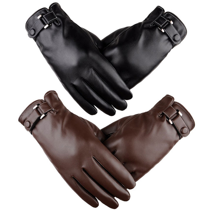 【Limited edition】 Winter Leather Gloves Full Finger Motorcycle Driving Warm Screen Huiye