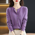 New Chic Autumn Winter Women‘s O-neck Cashmere Cardigan Sweater Solid Cashmere Knitted Female Cardigan. 