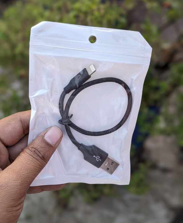 Nimble Flat Portable Powerbank USB/iOS Cable for iPhone with Buckle 2.4A Fast Charging Data Cable 23cm (Black)