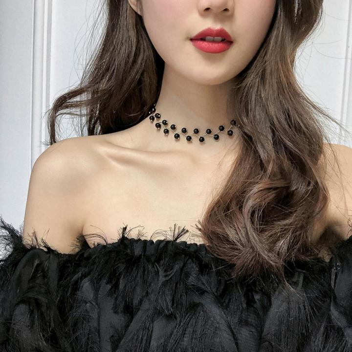 Uncommon Style Black Pearl Silver Necklace Set For Women