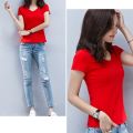 Solid V Neck T Shirt Women Summer Slim Fit Cotton T-Shirts Short Sleeve Female Casual Comfy Base Shirt All Match Lady 2022 Tees.